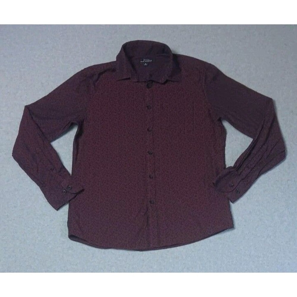 Marc Anthony Luxury Slim Fit Long Sleeve Button Up Shirt S Burgundy Micro Print